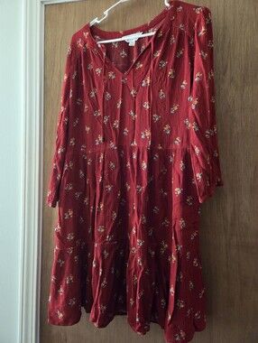 Market & Spruce Red Floral Tiered Button-Front Dress Size Med